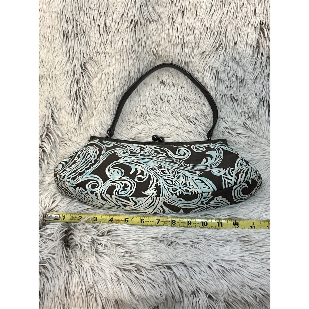 TALBOTS Kisslock Frame Shoulder Bag Brown Turquoise Paisley Print Silk Blend NWT - Picture 7 of 10